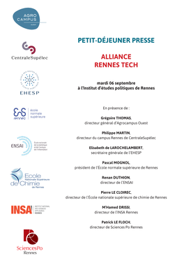 PETIT-Déjeuner Presse Alliance Rennes Tech