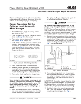 Power Steering Gear, Sheppard M100 46.05 Automatic Relief Plunger Repair Procedure