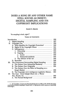 Does a Song by Any Other Name Still Sound As Sweet?: Digital Sampling and Its Copyright Implications