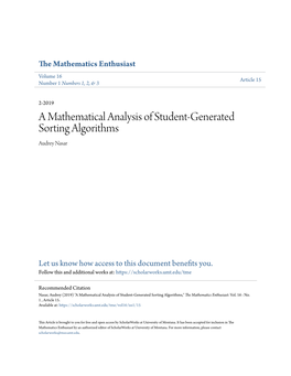 A Mathematical Analysis of Student-Generated Sorting Algorithms Audrey Nasar