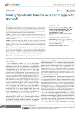 Acute Lymphoblastic Leukemia in Pediatric Epigenetic Approach