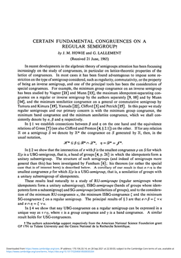 CERTAIN FUNDAMENTAL CONGRUENCES on a REGULAR SEMIGROUP! by J