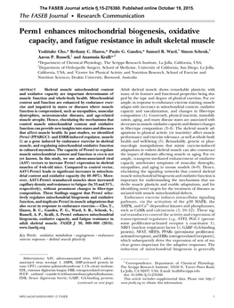 Perm1 Enhances Mitochondrial Biogenesis, Oxidative Capacity, and Fatigue Resistance in Adult Skeletal Muscle