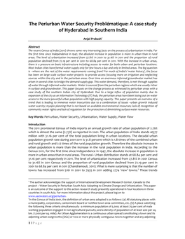 The Periurban Water Security Problématique: a Case Study of Hyderabad in Southern India