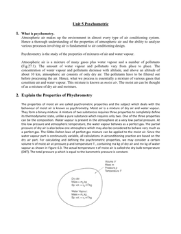 Unit 5 Psychometric 2. Explain the Properties of Phychrometry