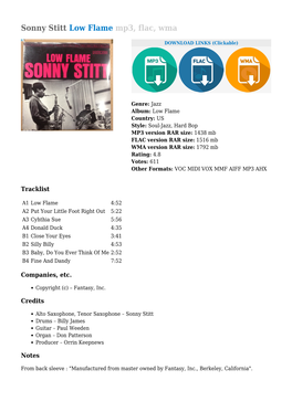 Sonny Stitt Low Flame Mp3, Flac, Wma