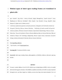 Distinct Types of Short Open Reading Frames Are Translated in Plant Cells
