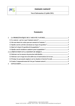 Note D'information De L'ars Sur L'amiante Naturel