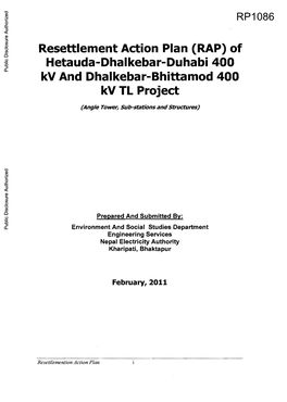 Resettlement Action Plan (RAP) of Hetauda-Dhalkebar-Duhabi 400 Kv and Dhalkebar-Bhittamod 400 Kv TL Project