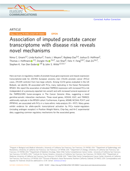 Association of Imputed Prostate Cancer Transcriptome with Disease Risk Reveals Novel Mechanisms