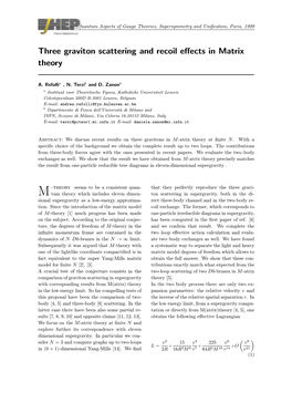 Three Graviton Scattering and Recoil Effects in Matrix Theory