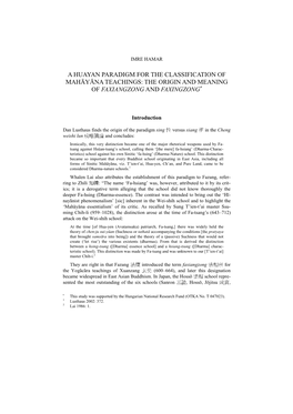 A Huayan Paradigm for the Classification of Mahāyāna Teachings: the Origin and Meaning of Faxiangzong and Faxingzong∗