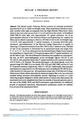 SKYLAB: a PROGRESS REPORT Abstract. the Skylab Apollo