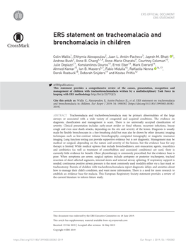 ERS Statement on Tracheomalacia and Bronchomalacia in Children