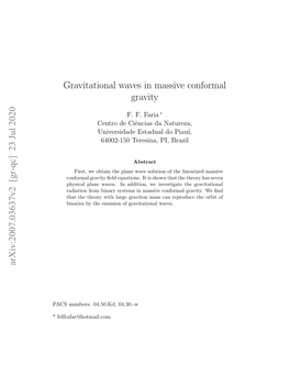 Gravitational Waves in Massive Conformal Gravity Arxiv:2007.03637V2 [Gr-Qc] 23 Jul 2020