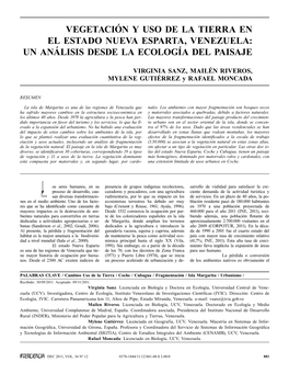 VEGETACIÓN Y USO DE LA TIERRA EN EL ESTADO NUEVA ESPARTA, VENEZUELA: Un Análisis Desde La Ecología Del Paisaje