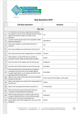 Quiz Questions 2019