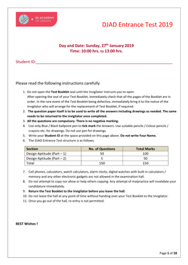 DJAD Entrance Test 2019