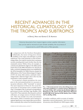 Recent Advances in the Historical Climatology of the Tropics and Subtropics