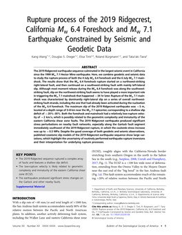 Rupture Process of the 2019 Ridgecrest, California Mw 6.4 Foreshock and Mw 7.1 Earthquake Constrained by Seismic and Geodetic Data, Bull