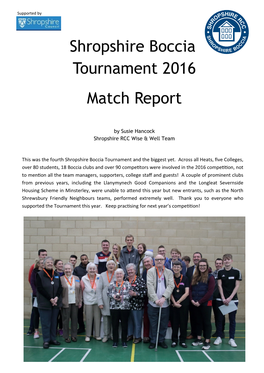 Shropshire Boccia Tournament 2016 Match Report