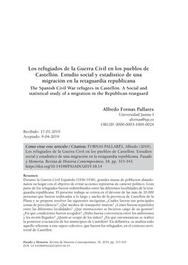 Los Refugiados De La Guerra Civil En Los Pueblos De Castellón. Estudio