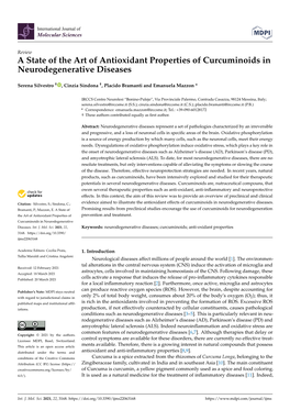 A State of the Art of Antioxidant Properties of Curcuminoids in Neurodegenerative Diseases
