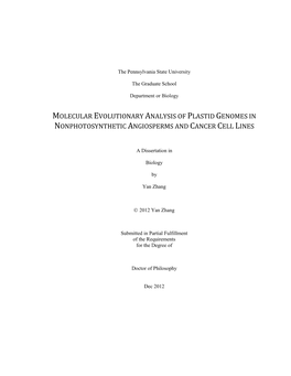 Molecular Evolutionary Analysis of Plastid Genomes in Nonphotosynthetic Angiosperms and Cancer Cell Lines