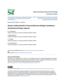 Seismic Safety Retrofit of Second Narrows Bridge Foundations Geotechnical Design Aspects