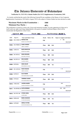 The Islamia University of Bahawalpur Notification No