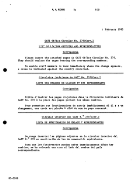 M. A. RICHARD Le 8 33 1 February 1985 GATT Office Circular No. 270