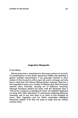 Augustine Responds to the Editor