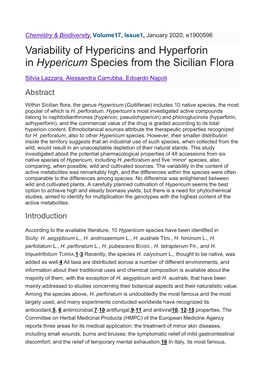 Variability of Hypericins and Hyperforin in Hypericum Species from the Sicilian Flora