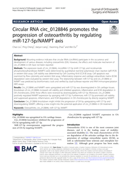 Circular RNA Circ 0128846 Promotes the Progression of Osteoarthritis By