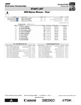 START LIST 1500 Metres Women - Final