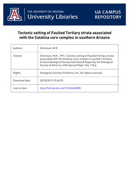 Tectonic Setting of Faulted Tertiary Strata Associated with the Catalina Core Complex in Southern Arizona