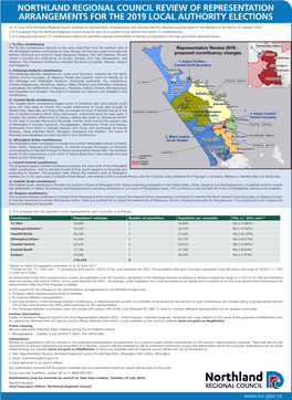 Northland Regional Council Review of Representation Arrangements for the 2019 Local Authority Elections