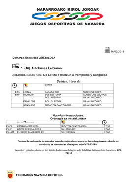 Autobuses Leitzaran. Recorrido. Nondik Nora. De Leitza E Irurtzun A