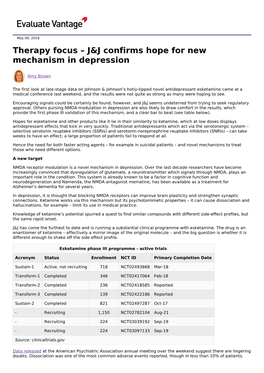 Therapy Focus – J&J Confirms Hope for New Mechanism in Depression