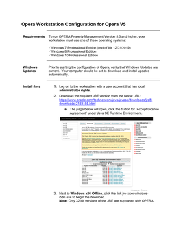 Opera Workstation Configuration for Opera V5