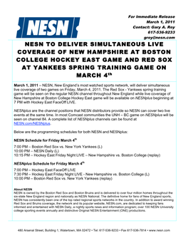 Friday's New Hampshire at Boston College Game to Be Telecast On