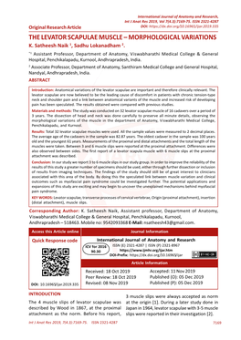 The Levator Scapulae Muscle – Morphological Variations K