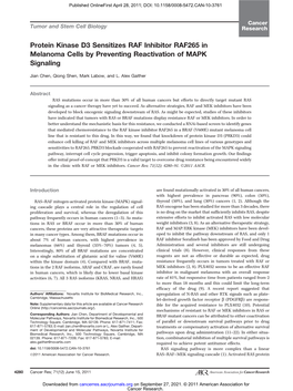 Protein Kinase D3 Sensitizes RAF Inhibitor RAF265 in Melanoma Cells by Preventing Reactivation of MAPK Signaling