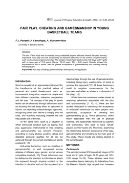 Fair Play, Cheating and Gamesmanship in Young Basketball Teams