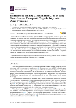 Sex Hormone-Binding Globulin (SHBG) As an Early Biomarker and Therapeutic Target in Polycystic Ovary Syndrome