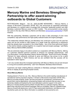 Mercury Marine and Beneteau Strengthen Partnership to Offer Award-Winning Outboards to Global Customers
