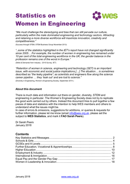 Statistics on Women in Engineering