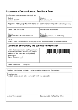 Coursework Declaration and Feedback Form