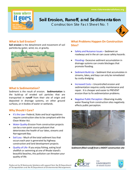 Soil Erosion, Runoff, and Sedimentation Construction Site Fact Sheet No