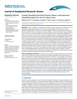 Coastal Upwelling Revisited: Ekman, Bakun, and Improved 10.1029/2018JC014187 Upwelling Indices for the U.S